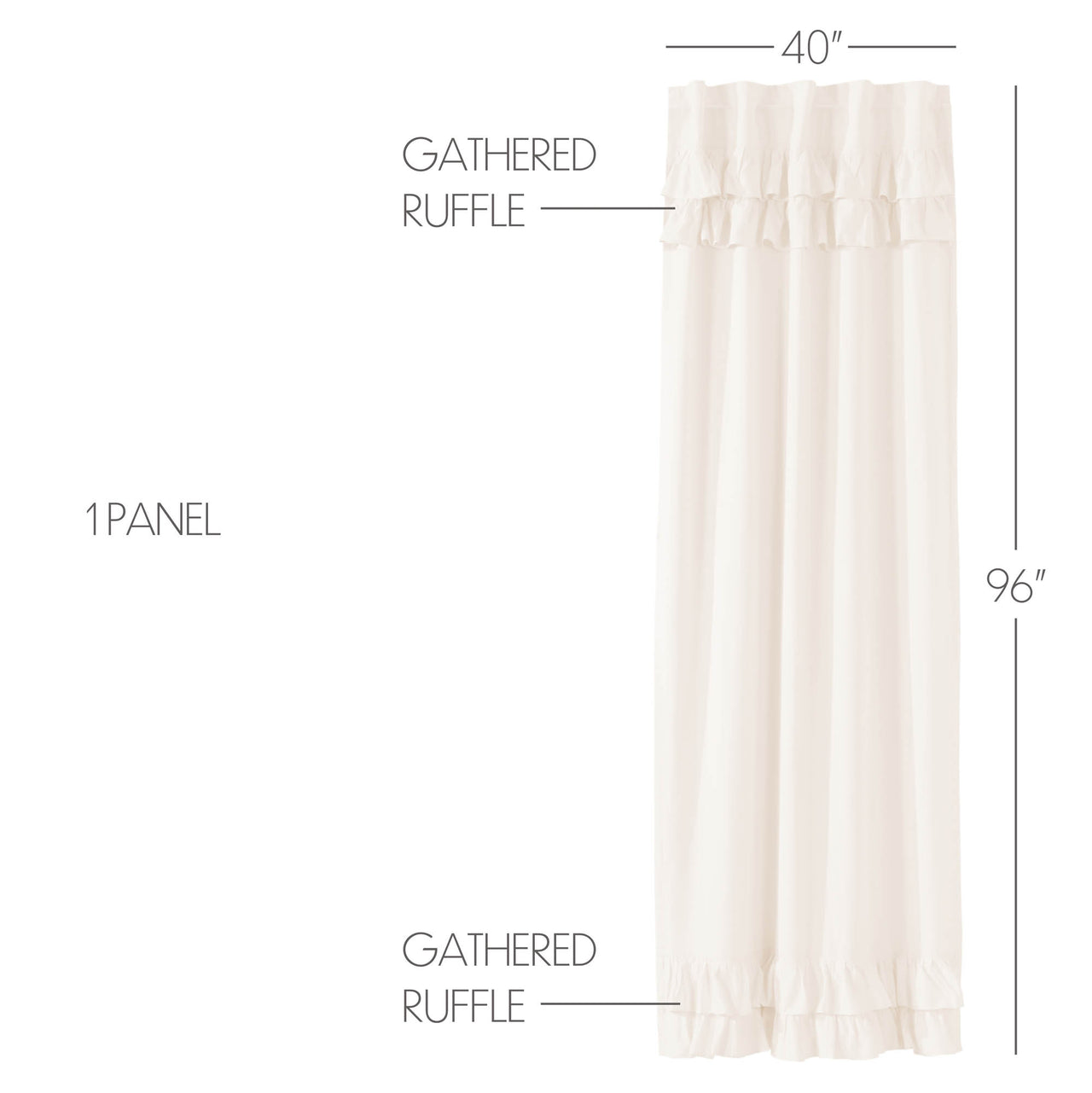 Simple Life Flax Antique White Ruffled Panel Curtain 96"x40" VHC Brands