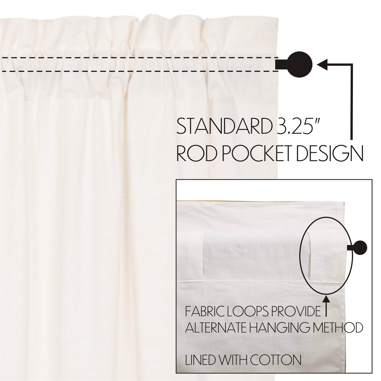 Simple Life Flax Antique White Ruffled Panel Curtain 96"x40" VHC Brands
