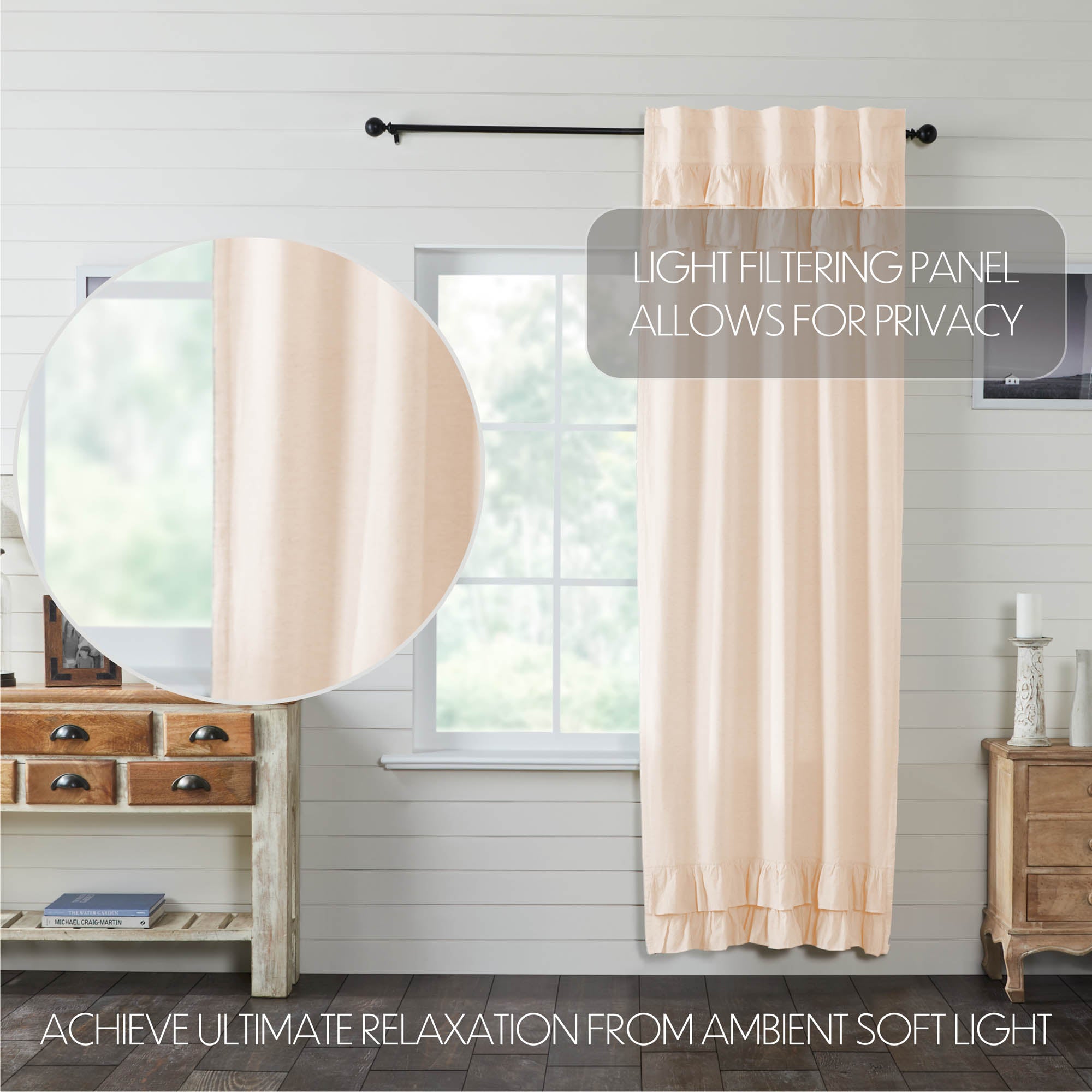 Simple Life Flax Natural Ruffled Panel Curtain 96