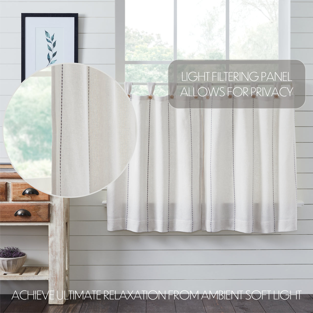Stitched Burlap White Tier Curtain Set of 2 L36xW36