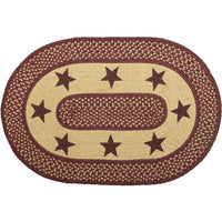 Burgundy Red Primitive Jute Braided Rug Oval Stencil Stars 20