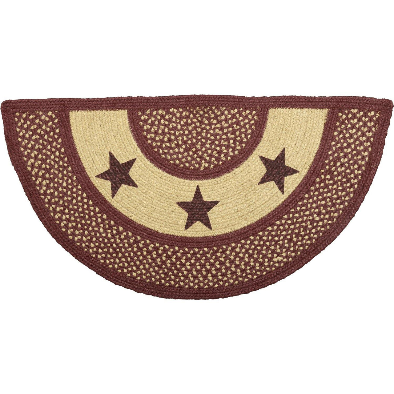 Burgundy Red Primitive Jute Braided Rug Half Circle Stencil Stars 16.5"x33" with Rug Pad VHC Brands - The Fox Decor