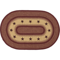 Thumbnail for Burgundy Red Primitive Jute Braided Rug Oval Stencil Stars 4'x6' with Rug Pad VHC Brands - The Fox Decor
