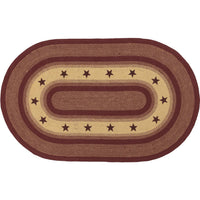 Thumbnail for Burgundy Red Primitive Jute Braided Rug Oval Stencil Stars 5'x8' with Rug Pad VHC Brands - The Fox Decor