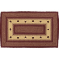 Thumbnail for Burgundy Red Primitive Jute Braided Rug Rect Stencil Stars 5'x8' with Rug Pad VHC Brands - The Fox Decor