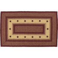 Thumbnail for Burgundy Red Primitive Jute Braided Rug Rect Stencil Stars 5'x8' with Rug Pad VHC Brands - The Fox Decor