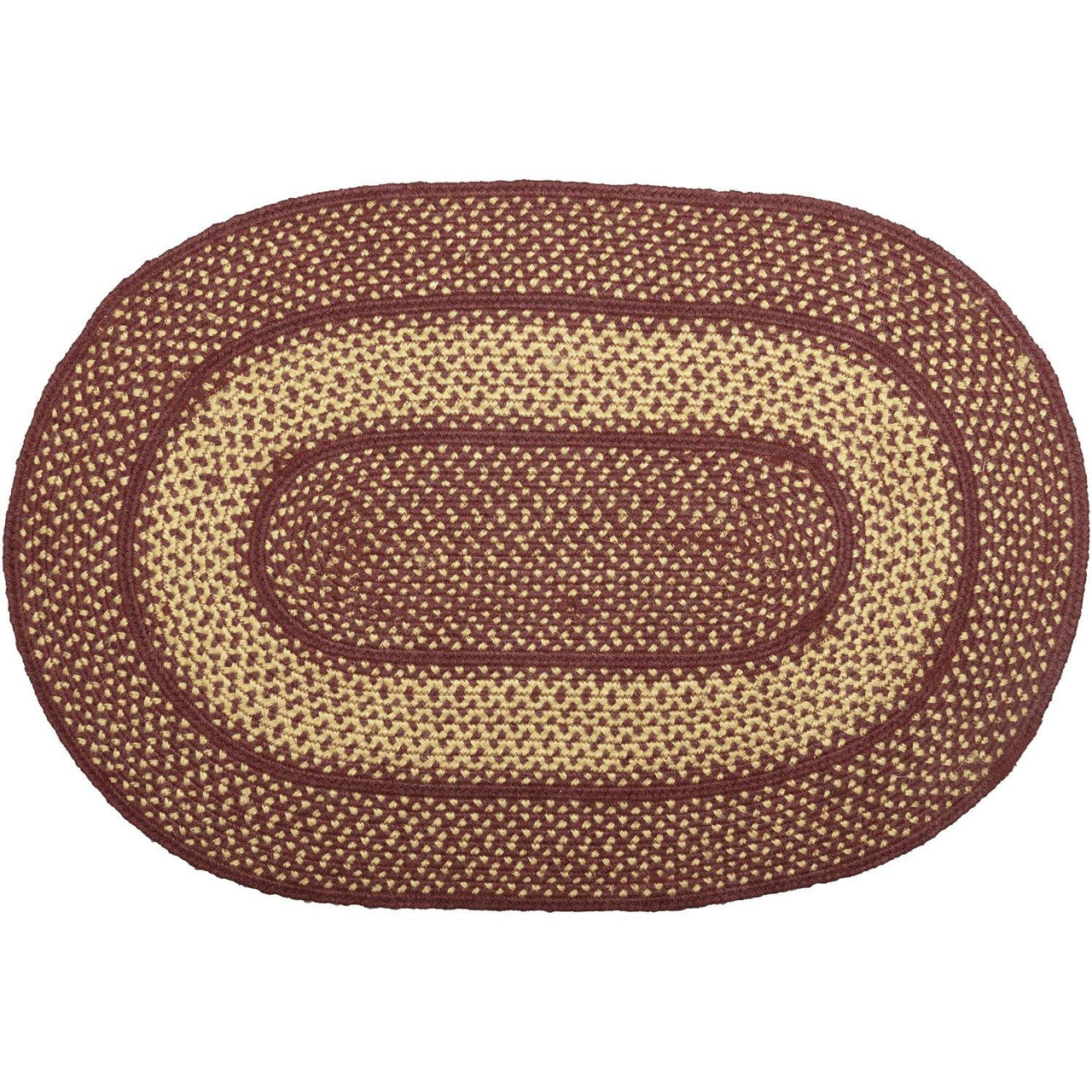Burgundy Red Primitive Jute Braided Rug Oval 24"x36" with Rug Pad VHC Brands - The Fox Decor