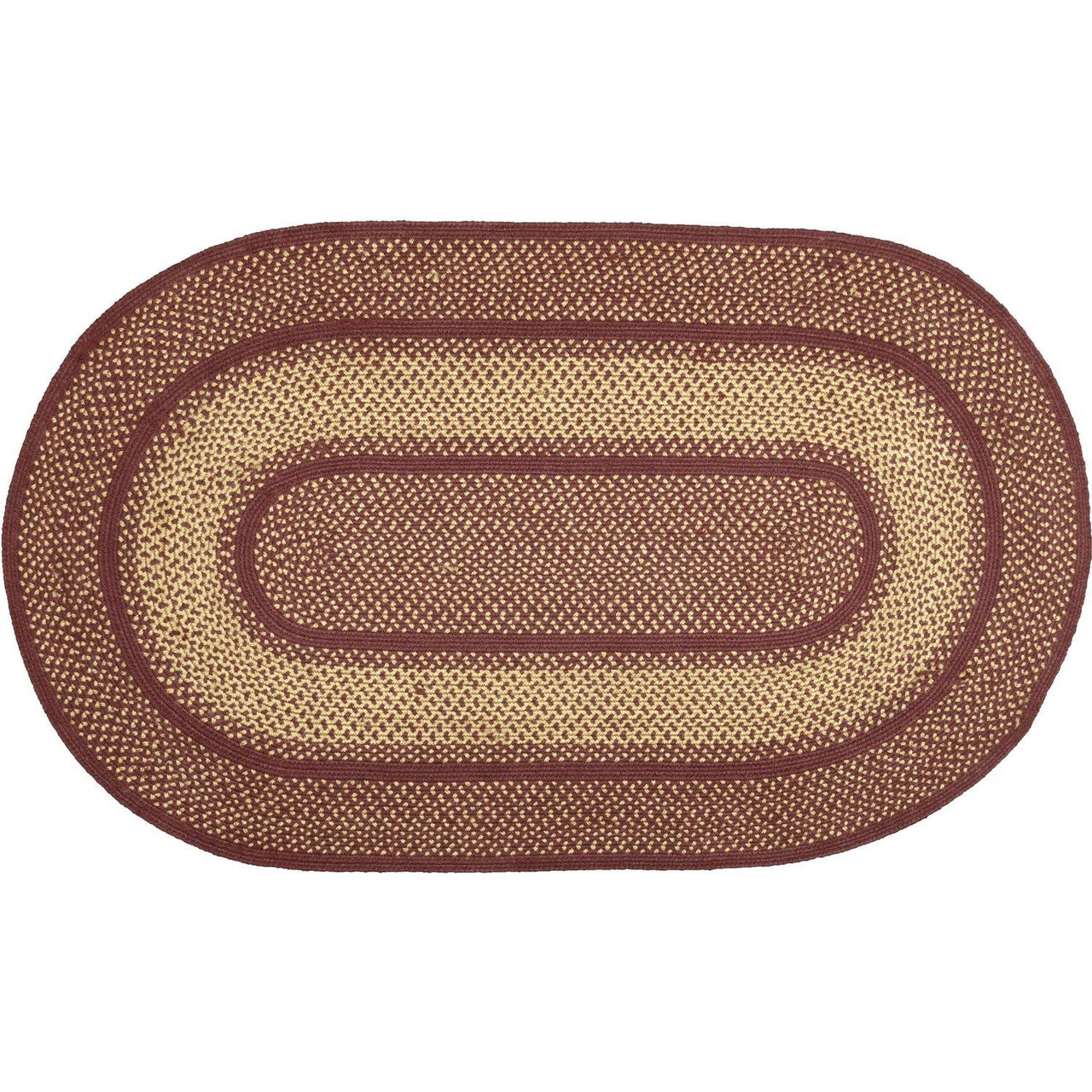 Burgundy Red Primitive Jute Braided Rug Oval 3'x5' with Rug Pad VHC Brands - The Fox Decor