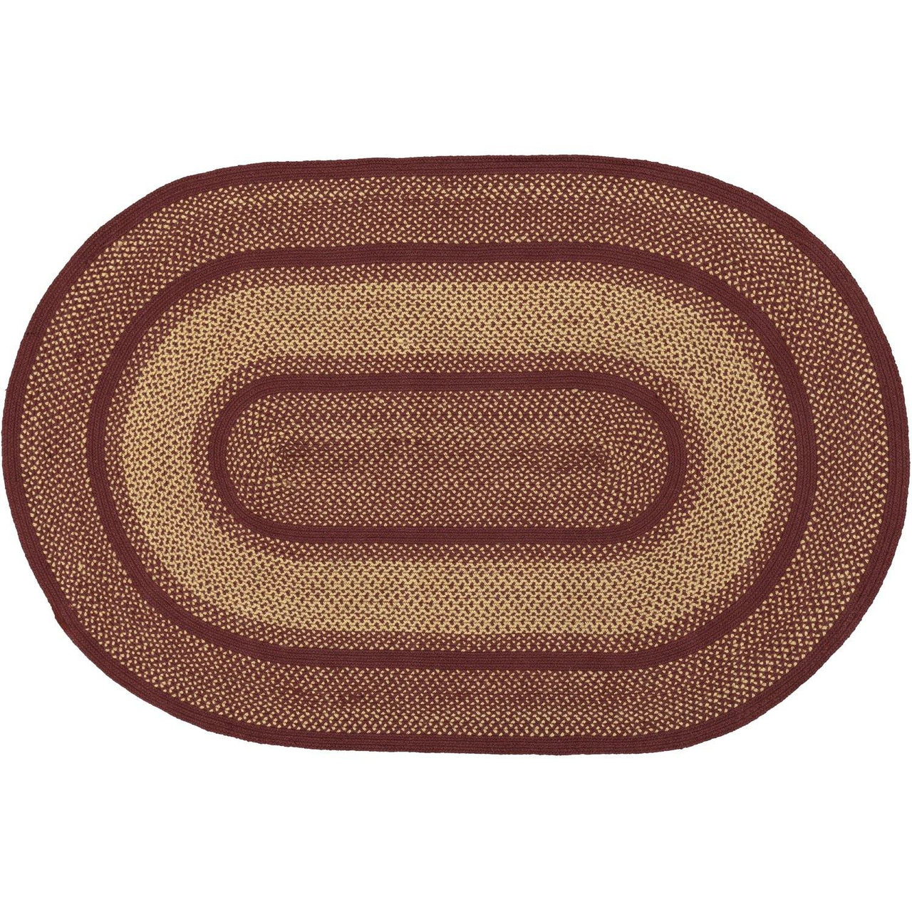 Burgundy Red Primitive Jute Braided Rug Oval 4'x6' with Rug Pad VHC Brands - The Fox Decor