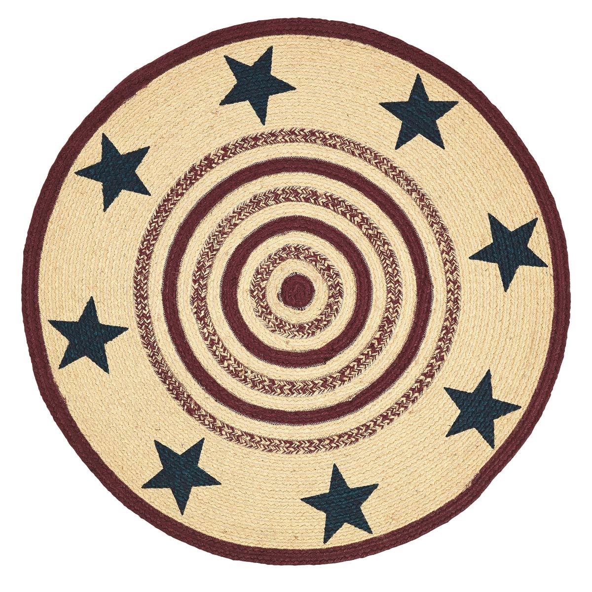Potomac Jute Braided Rug Round 3ft Stencil Stars with Rug Pad VHC Brands - The Fox Decor