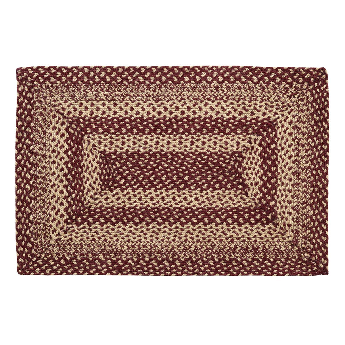 Burgundy Tan Jute Rug Jute Braided Rug Rect 20"x30" with Rug Pad VHC Brands