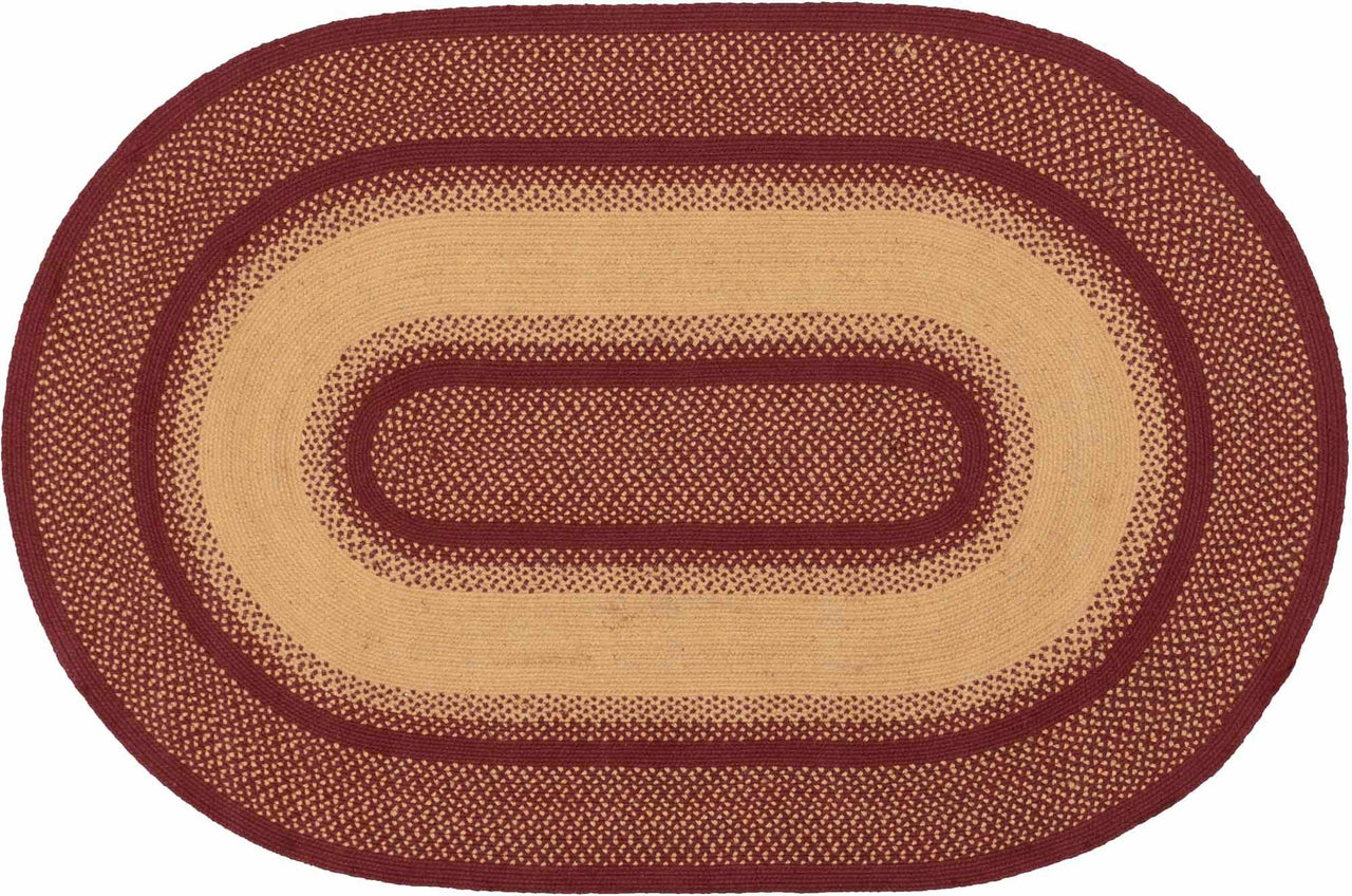 Burgundy Red Primitive Jute Braided Rug Oval Stencil Stars 4'x6' with Rug Pad VHC Brands - The Fox Decor