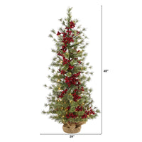 Thumbnail for 4’ Berry and Pine Artificial Christmas Tree with 100 Warm White Lights and Burlap Wrapped Base - The Fox Decor