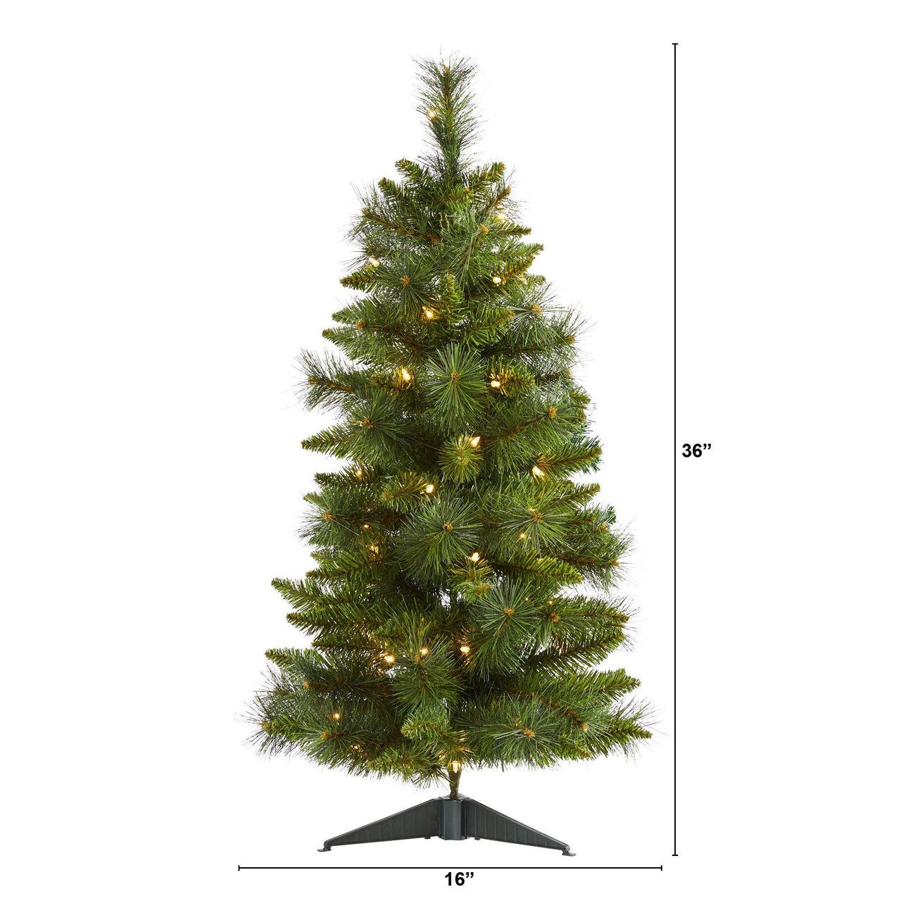3’ New Haven Pine Artificial Christmas Tree with 50 Warm White LED Lights and 93 Bendable Branches - The Fox Decor