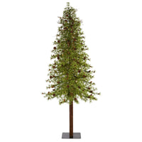 Thumbnail for 9' Wyoming Alpine Artificial Christmas Tree with 300 Clear (multifunction) LED Lights and Pine Cones on Natural Trunk