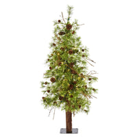 Thumbnail for 4' Wyoming Alpine Artificial Christmas Tree with 50 Clear (multifunction) LED Lights and Pine Cones on Natural Trunk
