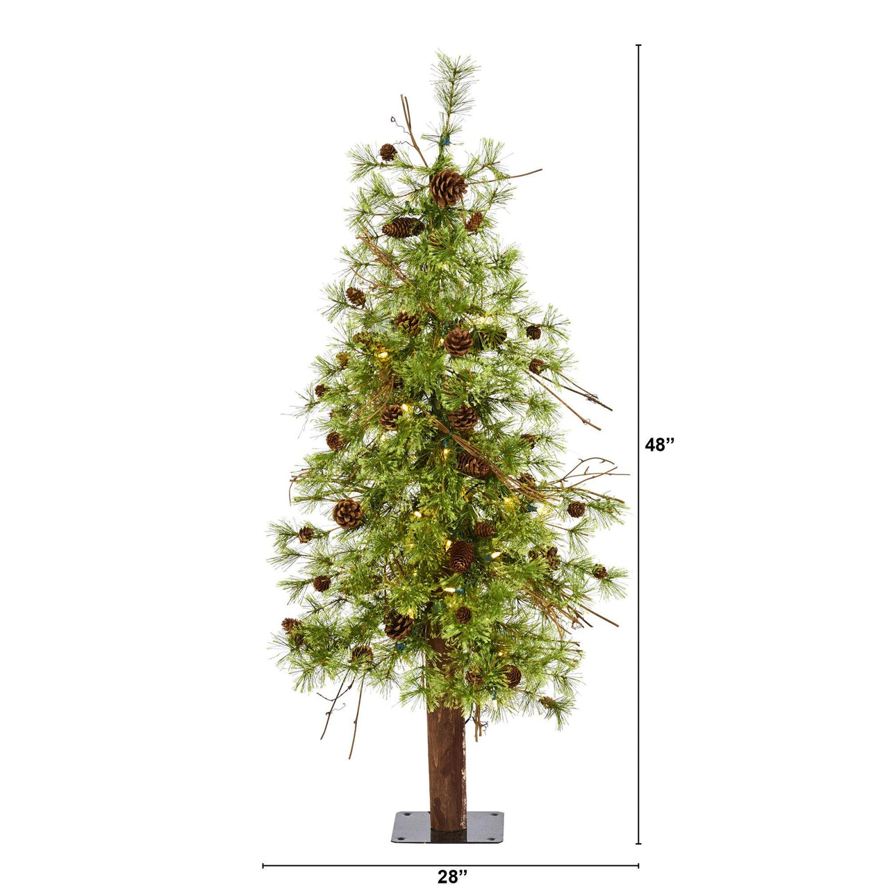 4' Wyoming Alpine Artificial Christmas Tree with 50 Clear (multifunction) LED Lights and Pine Cones on Natural Trunk - The Fox Decor