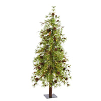Thumbnail for 5' Wyoming Alpine Artificial Christmas Tree with 100 Clear (multifunction) LED Lights and Pine Cones on Natural Trunk