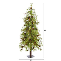 Thumbnail for 5' Wyoming Alpine Artificial Christmas Tree with 100 Clear (multifunction) LED Lights and Pine Cones on Natural Trunk - The Fox Decor