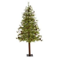 Thumbnail for 6' Wyoming Alpine Artificial Christmas Tree with 150 Clear (multifunction) LED Lights and Pine Cones on Natural Trunk