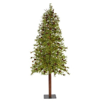 Thumbnail for 8' Wyoming Alpine Artificial Christmas Tree with 250 Clear (multifunction) LED Lights and Pine Cones on Natural Trunk