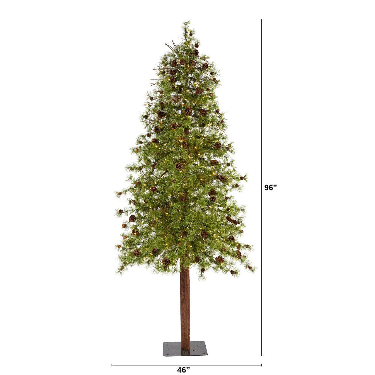 8' Wyoming Alpine Artificial Christmas Tree with 250 Clear (multifunction) LED Lights and Pine Cones on Natural Trunk - The Fox Decor