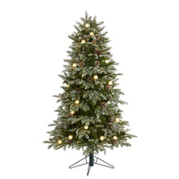 Thumbnail for 5' Flocked Whistler Mountain Fir Artificial Christmas Tree with 250 Warm White LED Lights with Instant Connect Technology, 28 Globe Bulbs, Pine Cones and 480 Bendable Branches