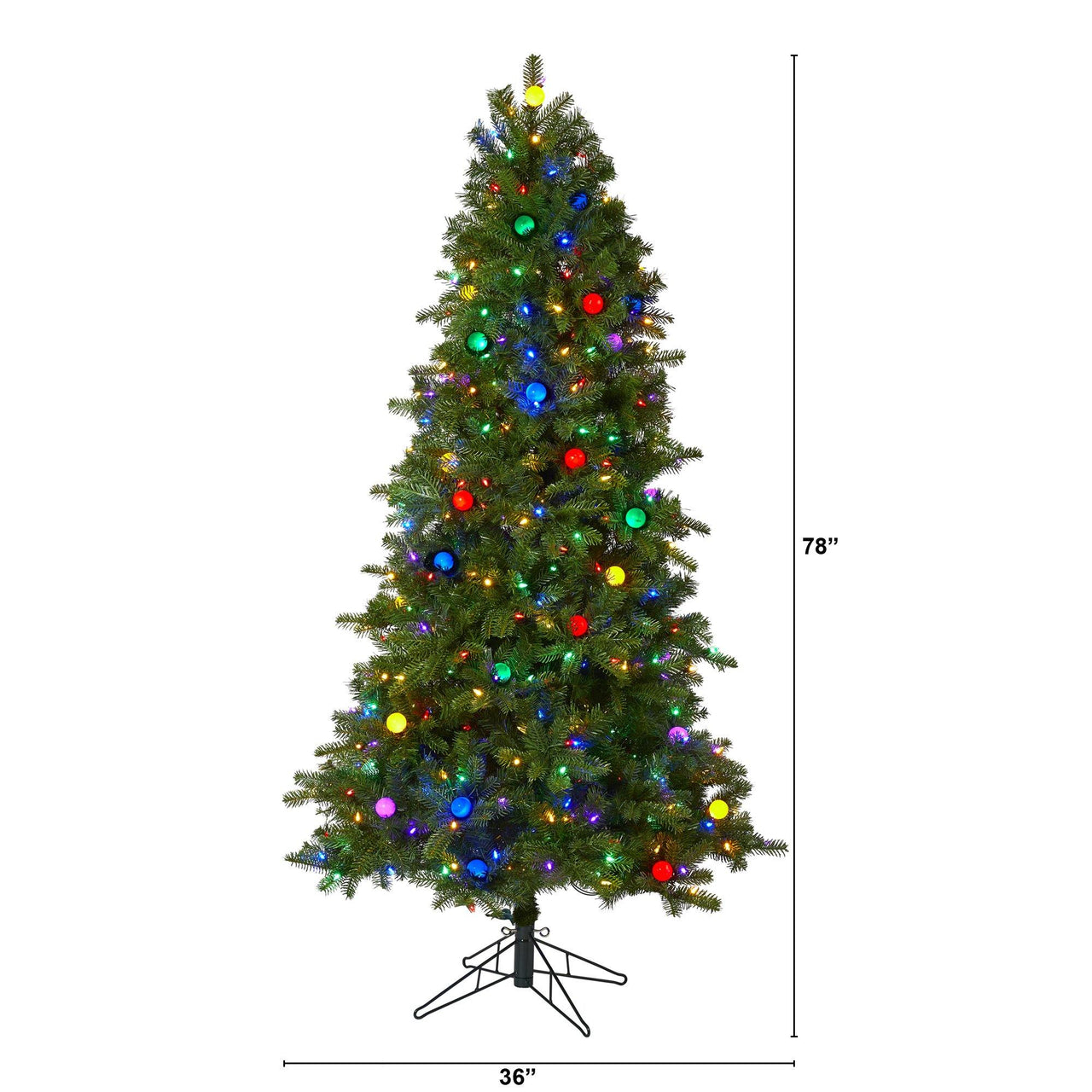 6.5' Montana Mountain Fir Artificial Christmas Tree with 450 Multi Color LED Lights and Instant Connect Technology, 45 Globe Bulbs and 1042 Bendable Branches - The Fox Decor