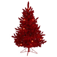 Thumbnail for 4' Red Flocked Fraser Fir Artificial Christmas Tree with 100 Red Lights, 14 Globe Bulbs and 270 Bendable Branches