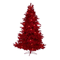 Thumbnail for 7' Red Flocked Fraser Fir Artificial Christmas Tree with 500 Red Lights, 40 Globe Bulbs and 1039 Bendable Branches