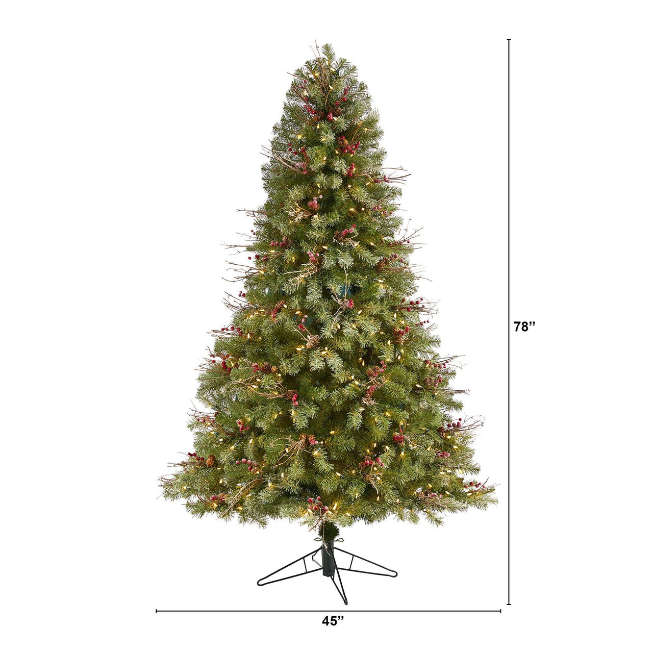 6.5' Lightly Frosted Big Sky Spruce Artificial Christmas Tree with 450 Clear (Multifunction) LED Lights with Instant Connect Technology, Berries, Pine Cones and 904 Bendable Branches - The Fox Decor