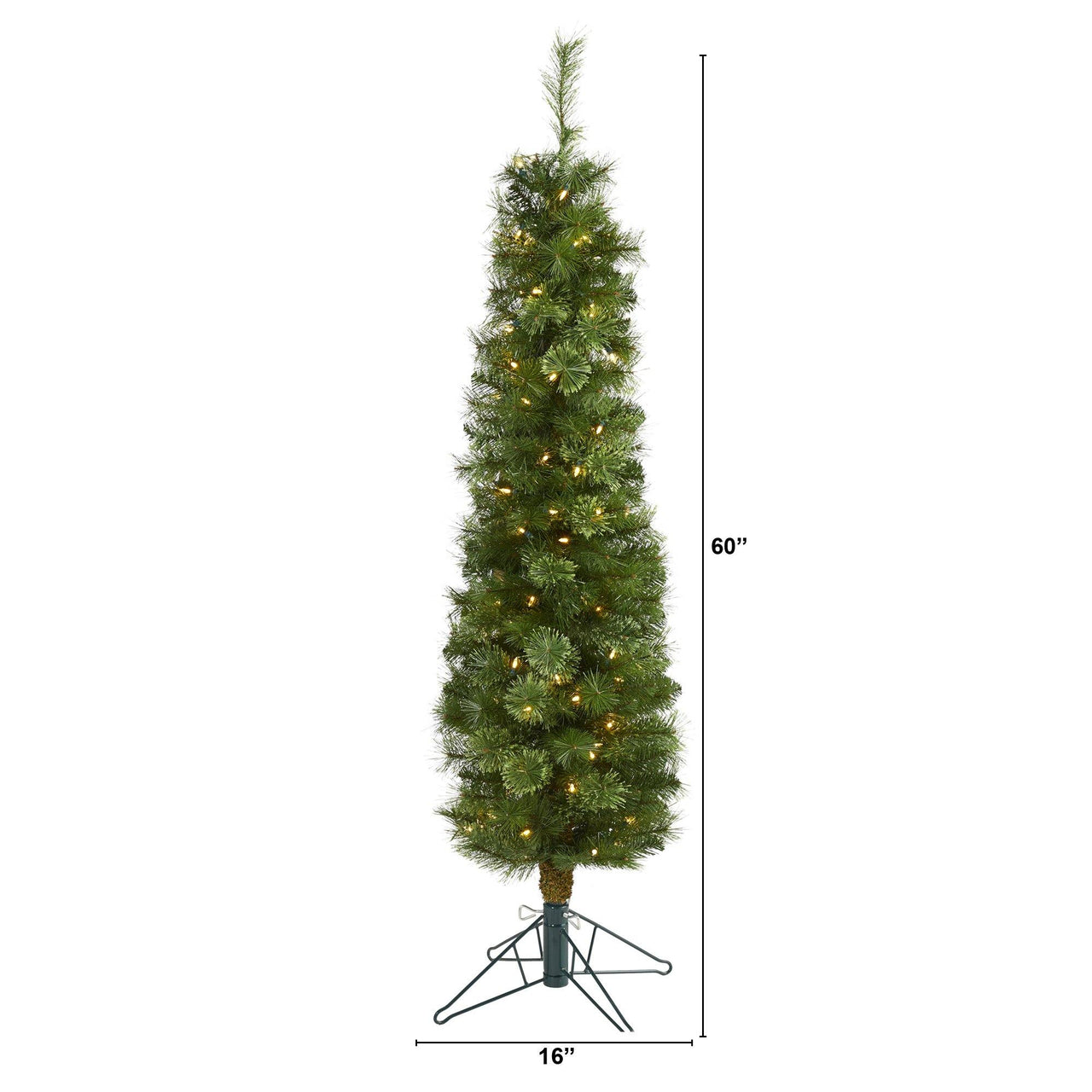 5' Green Pencil Artificial Christmas Tree with 100 Clear (Multifunction) LED Lights and 198 Bendable Branches - The Fox Decor
