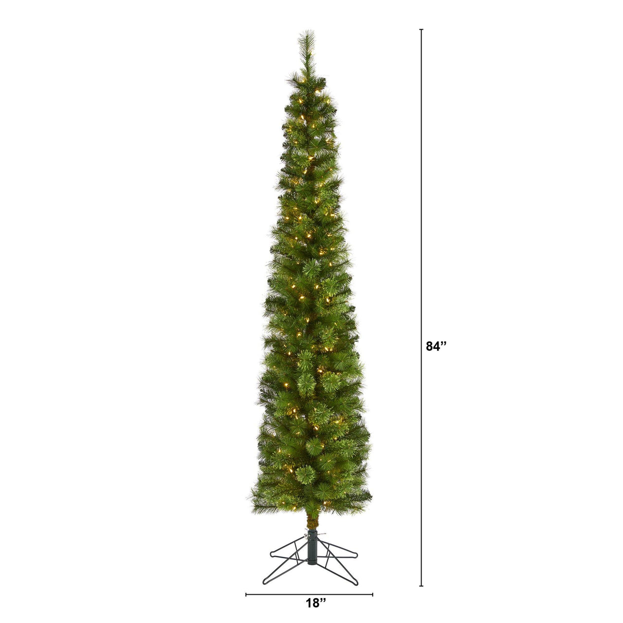 7' Green Pencil Artificial Christmas Tree with 150 Clear (Multifunction) LED Lights and 338 Bendable Branches - The Fox Decor