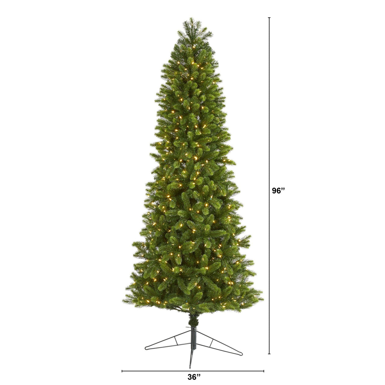 8' Slim Virginia Spruce Artificial Christmas Tree with 600 Warm White (Multifunction) LED Lights with Instant Connect Technology and 1294 Bendable Branches - The Fox Decor