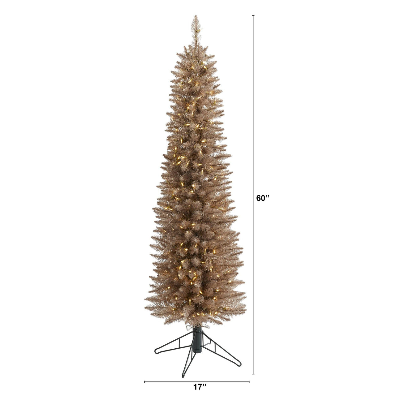 5’ Champagne Pencil Artificial Christmas Tree with 250 (multifunction) Clear LED Lights and 438 Bendable Branches - The Fox Decor