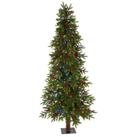 Thumbnail for 6' Victoria Fir Artificial Christmas Tree with 250 Multi-Color (Multifunction) LED Lights, Berries and 415 Bendable Branches