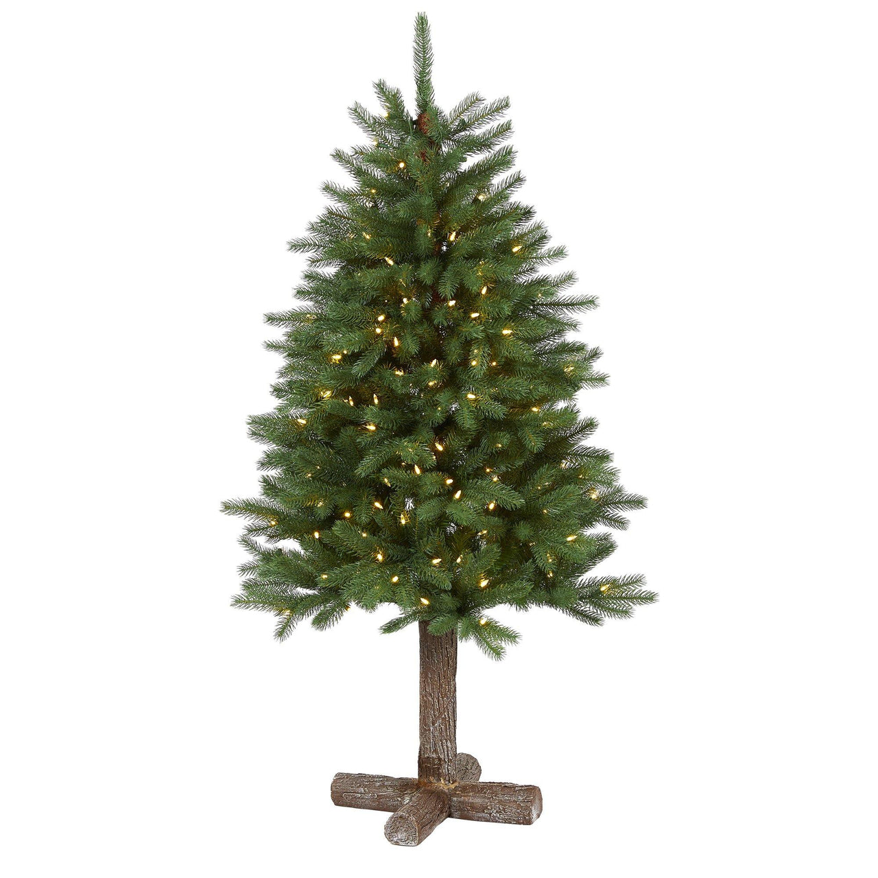 5' Napa Valley Pine Artificial Christmas Tree with 200 Warm White LED Lights, 335 Bendable Branches on a Faux Wood Stand
