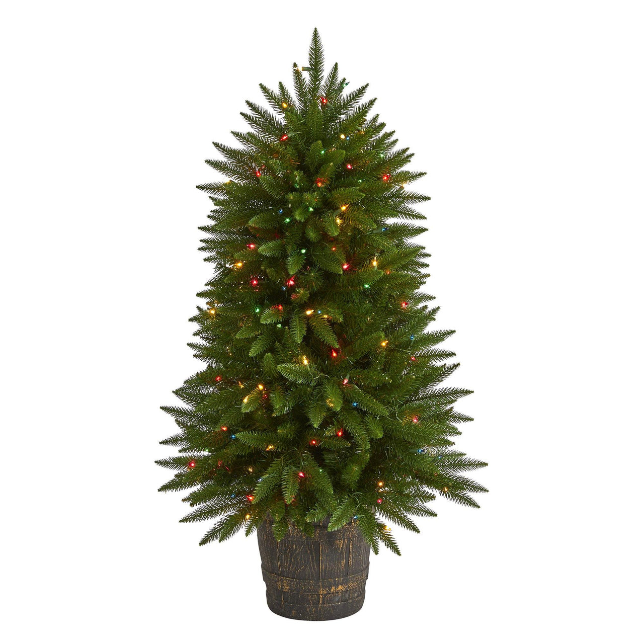 5' Sierra Fir Artificial Christmas Tree with 200 Multicolored Lights and 428 Bendable Branches in Decorative Container