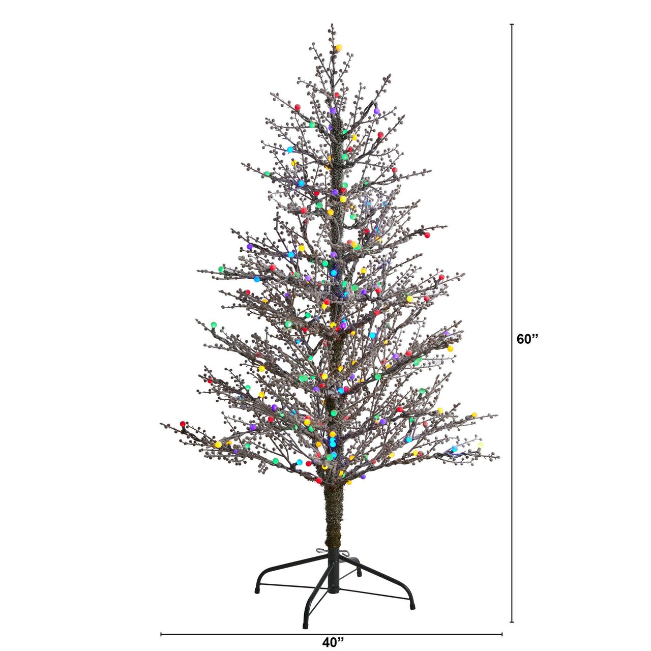 5' Frosted Berry Twig Artificial Christmas Tree with 200 Multicolored Gum Ball LED Lights and 386 Bendable Branches - The Fox Decor