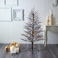 Thumbnail for 5' Frosted Berry Twig Artificial Christmas Tree with 200 Multicolored Gum Ball LED Lights and 386 Bendable Branches - The Fox Decor