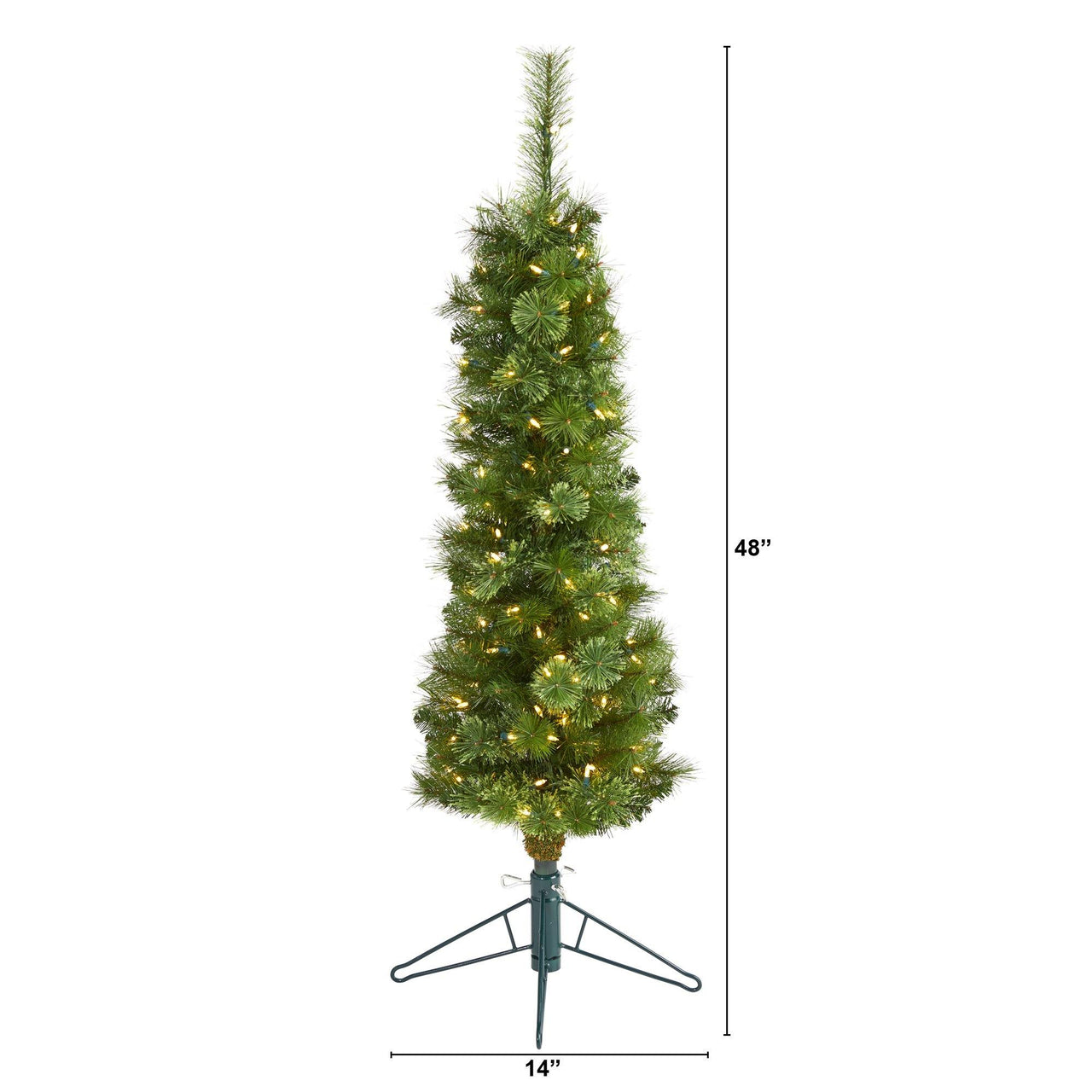 4' Green Pencil Artificial Christmas Tree with 100 Clear (Multifunction) LED Lights and 140 Bendable Branches - The Fox Decor