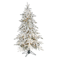 Thumbnail for 5' Flocked Grand Northern Rocky Fir Artificial Christmas Tree with 650 Warm Micro (Multifunction with Remote Control) LED Lights, Instant Connect Technology and 386 Bendable Branches