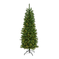 Thumbnail for 6’ Slim Green Mountain Pine Artificial Christmas Tree with 250 Clear LED Lights