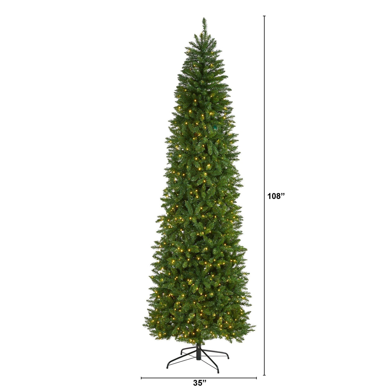 9’ Slim Green Mountain Pine Artificial Christmas Tree with 600 Clear LED Lights - The Fox Decor