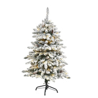 Thumbnail for 4’ Flocked Livingston Fir Artificial Christmas Tree with Pine Cones and 150 Clear Warm LED Lights