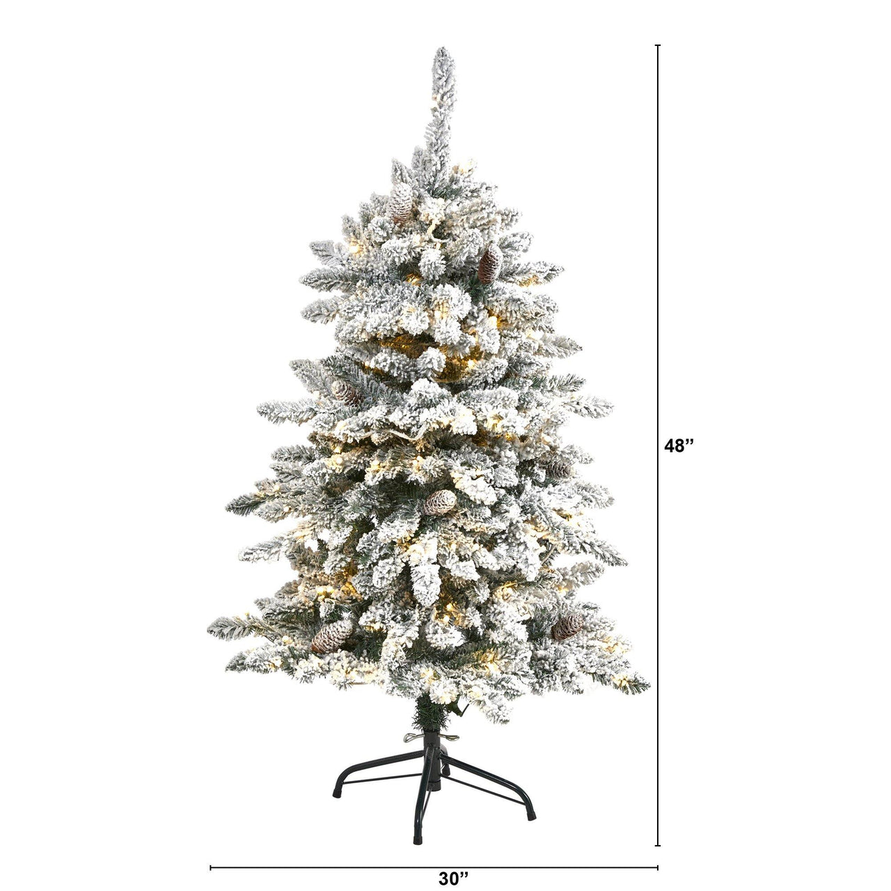 4’ Flocked Livingston Fir Artificial Christmas Tree with Pine Cones and 150 Clear Warm LED Lights - The Fox Decor