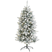 Thumbnail for 5’ Flocked Livingston Fir Artificial Christmas Tree with Pine Cones and 200 Clear Warm LED Lights