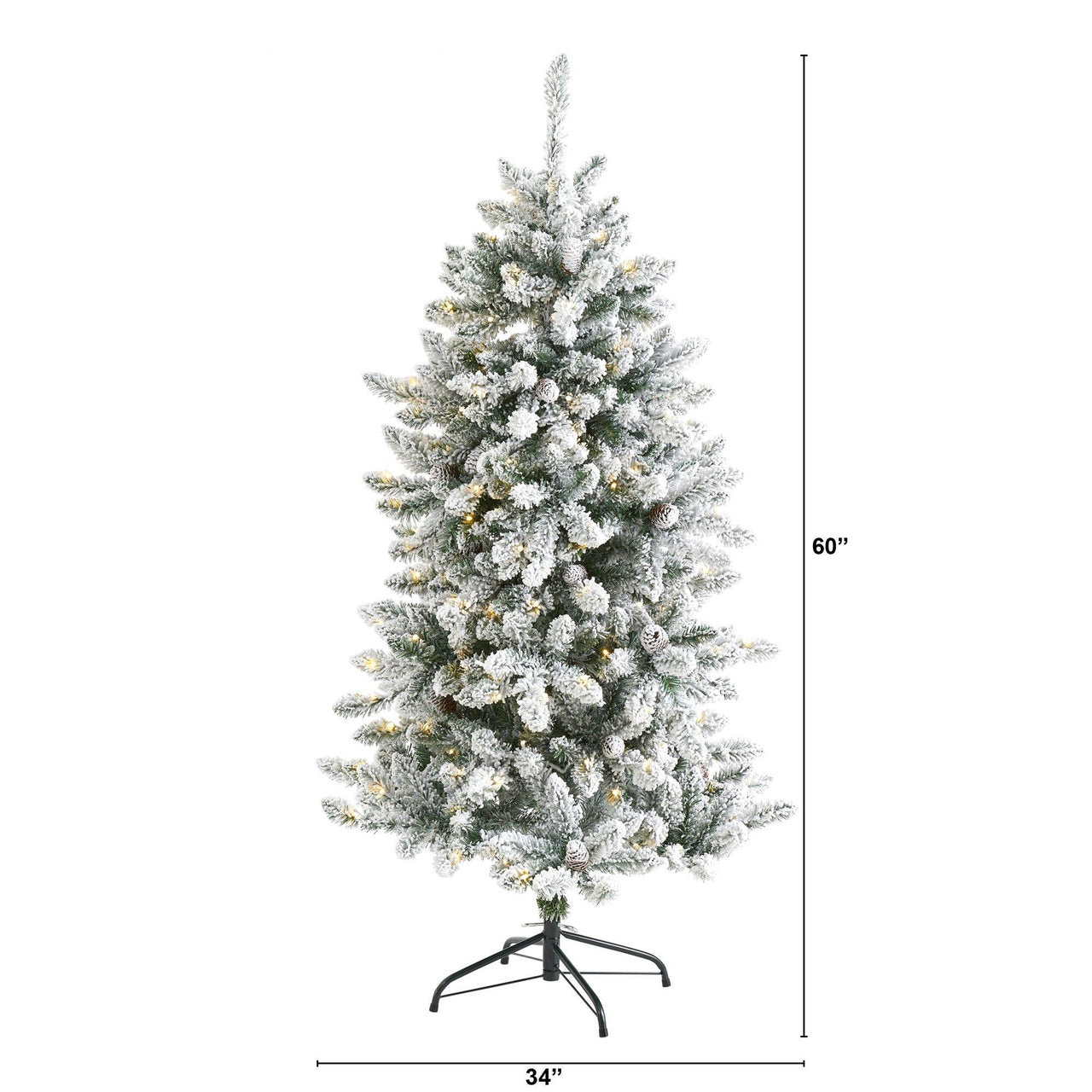 5’ Flocked Livingston Fir Artificial Christmas Tree with Pine Cones and 200 Clear Warm LED Lights - The Fox Decor