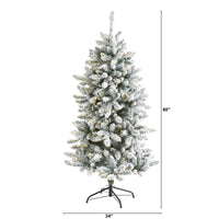 Thumbnail for 5’ Flocked Livingston Fir Artificial Christmas Tree with Pine Cones and 200 Clear Warm LED Lights - The Fox Decor