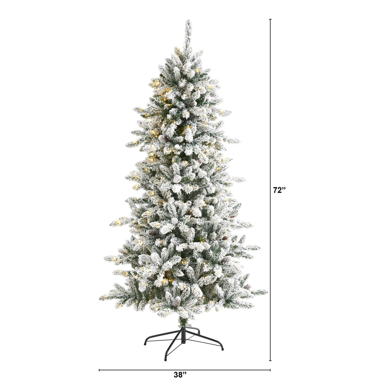 6’ Flocked Livingston Fir Artificial Christmas Tree with Pine Cones and 300 Clear Warm LED Lights - The Fox Decor